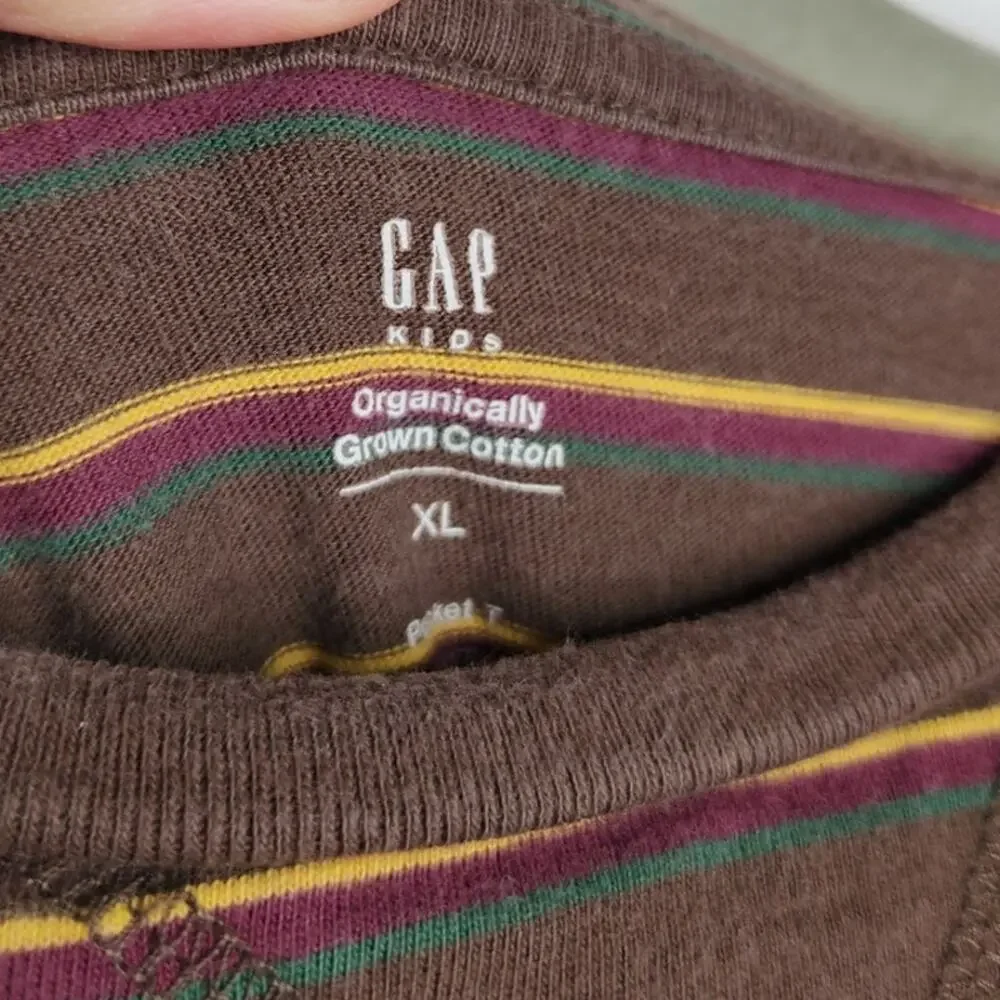 Gap Kids Organic Cotton Stripe Brown Boho Hippie Skate Grunge Cobain Shirt XL
